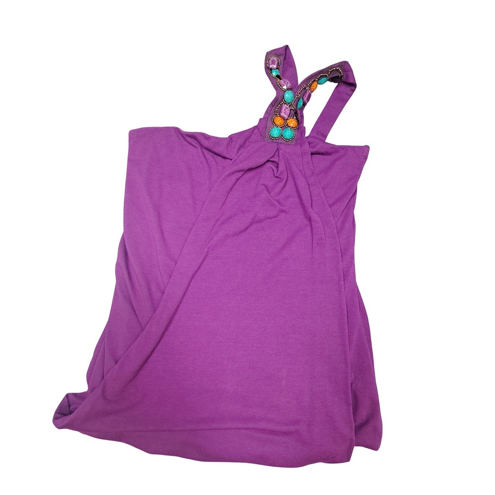 Studio Y Y2K Purple One Shoulder Embellished Halter Top Gem Beaded Blouse 30"